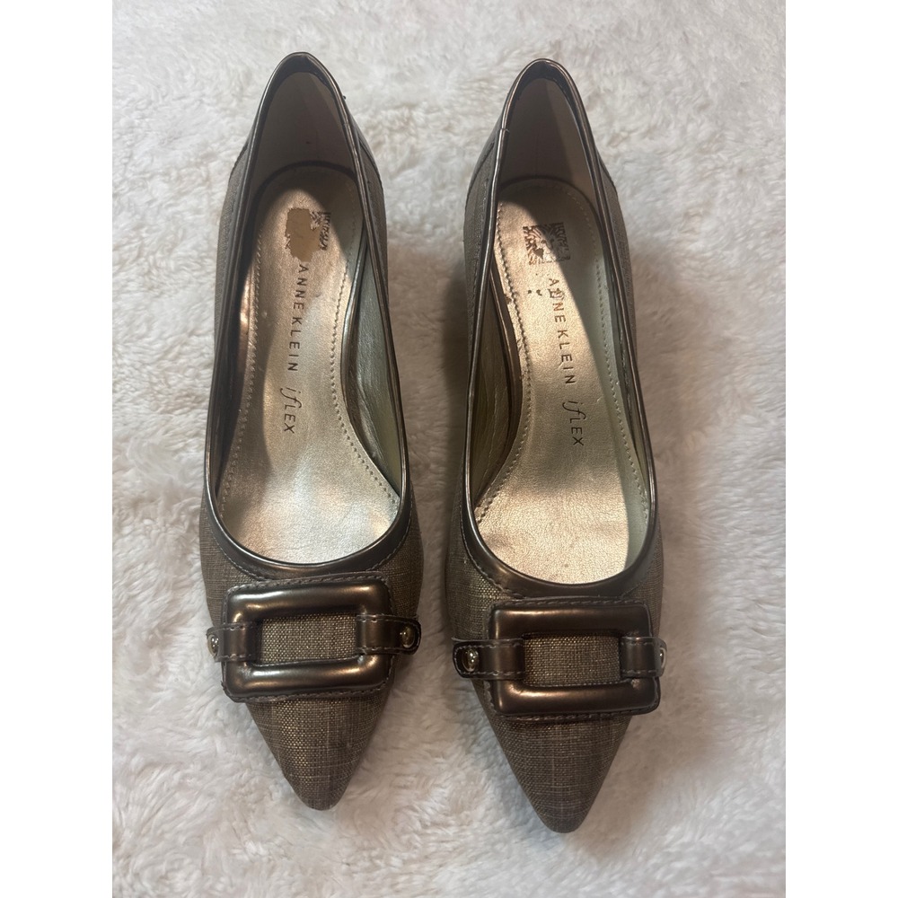 Anne Klein Melanie Pumps Women 6.5M Bronze Fair Buckle Pointed Toe iFlex Heel